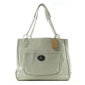 COACH Shoulder Bag Tote Purse Handbag White Textured Leather Chain Strap